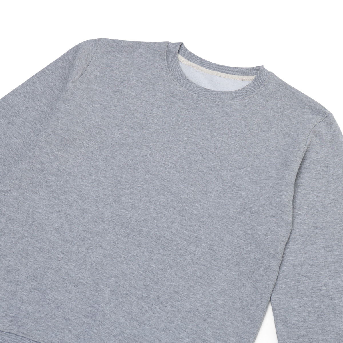 GR Apparel Crewneck Sweatshirt — Heather Grey — neckline detail