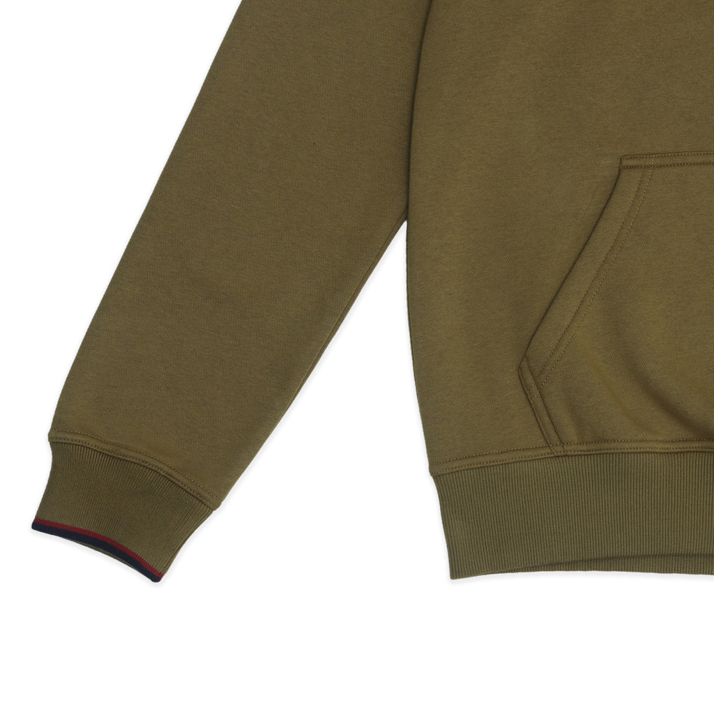 GR Apparel Pullover Hoodie — Olive — pocket and cuff detail