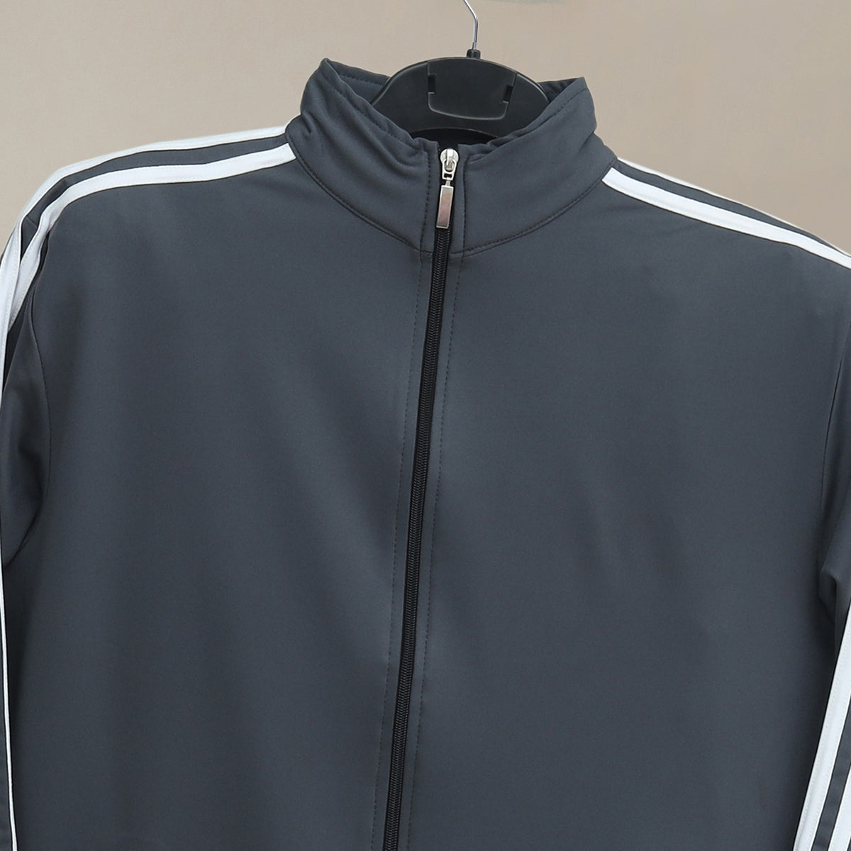 GR Apparel Striped Tracksuit — Charcoal — zip and shoulder detail