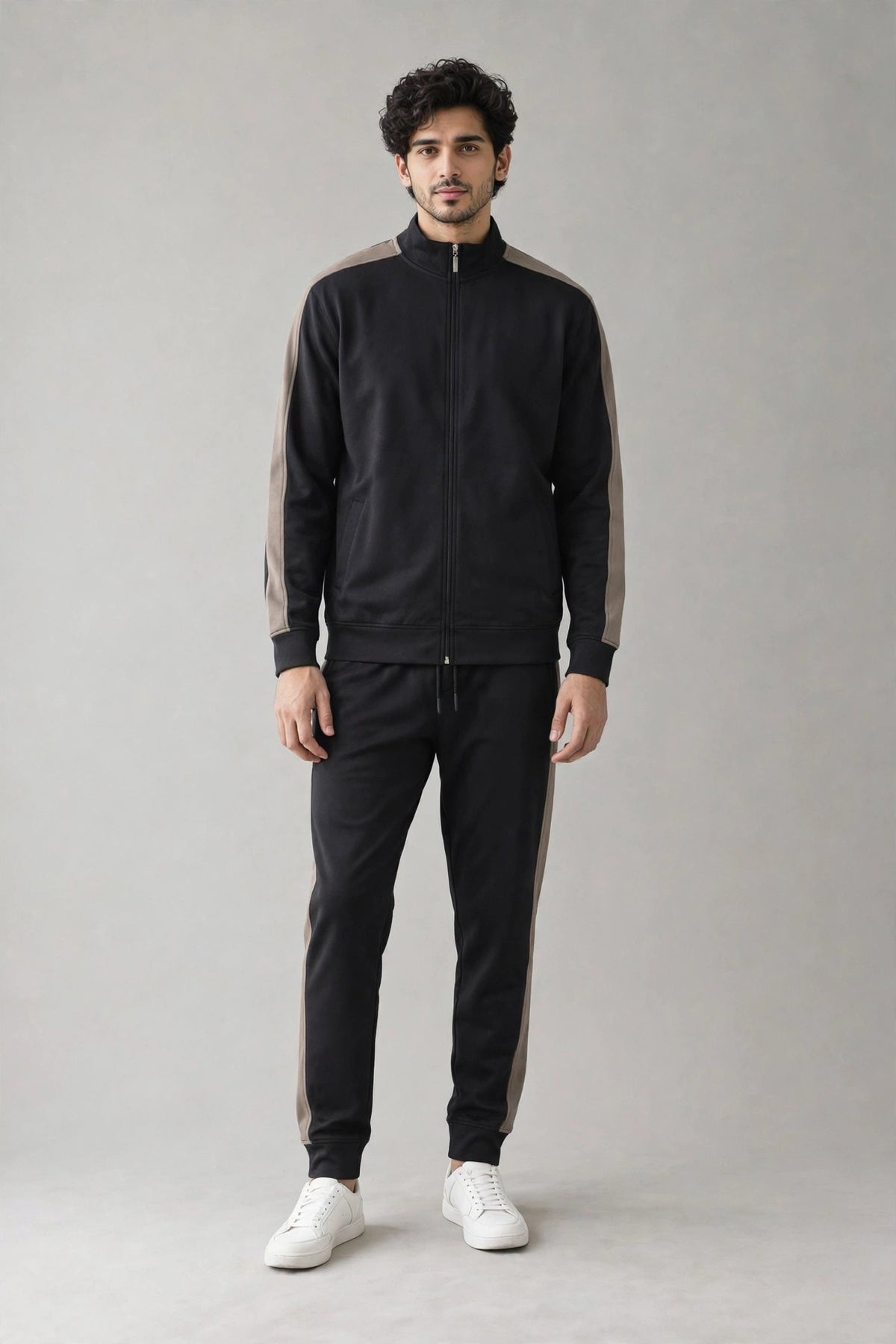GR Apparel Contrast Panel Tracksuit in black — front