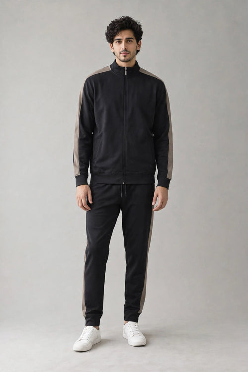 GR Apparel Contrast Panel Tracksuit in black — front