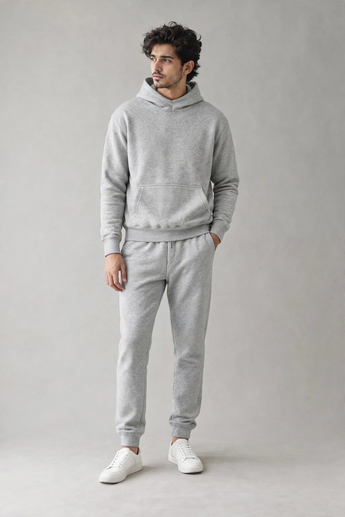 GR Apparel Fleece Hoodie & Jogger Set in heather grey — front