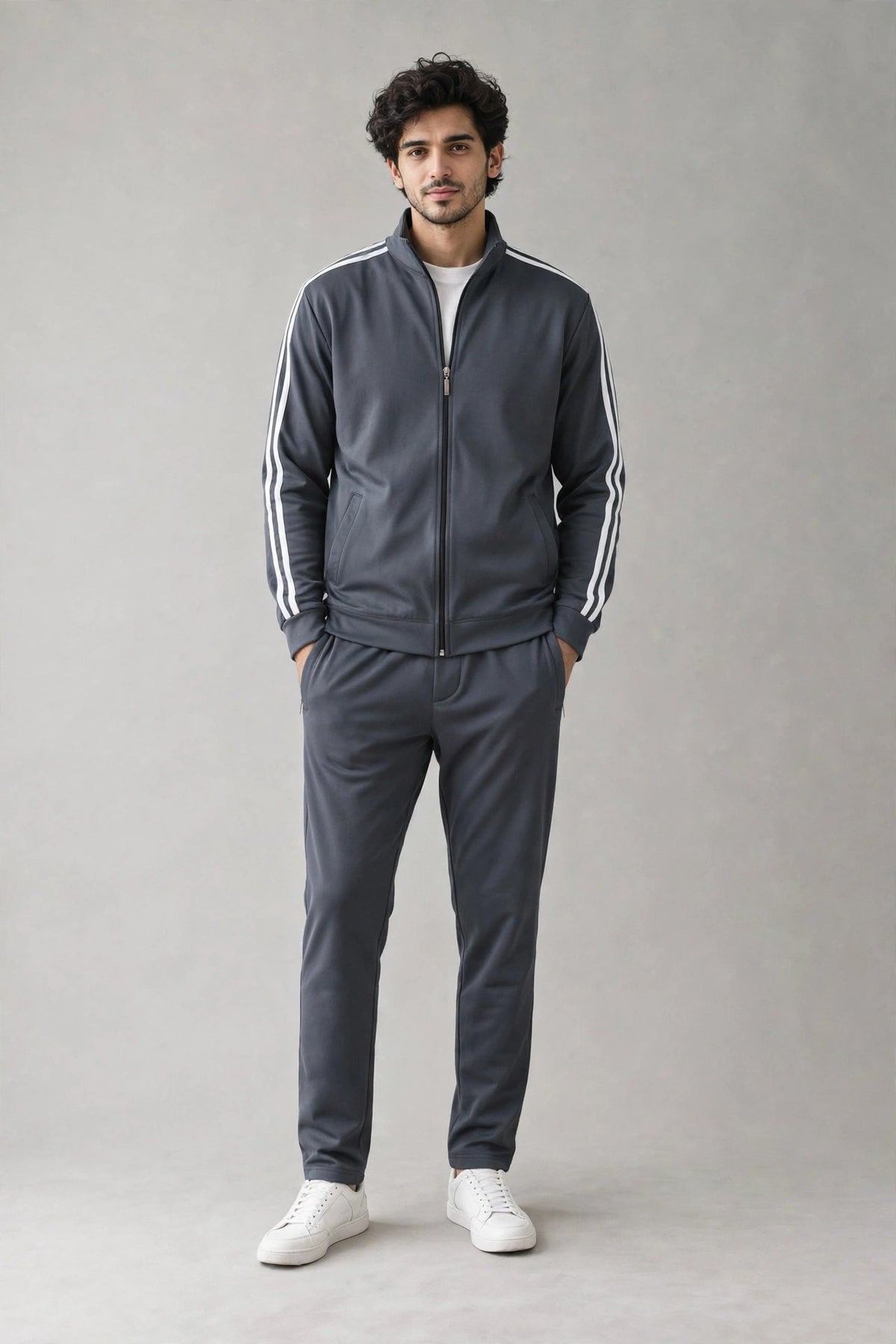 GR Apparel Striped Tracksuit in charcoal — front