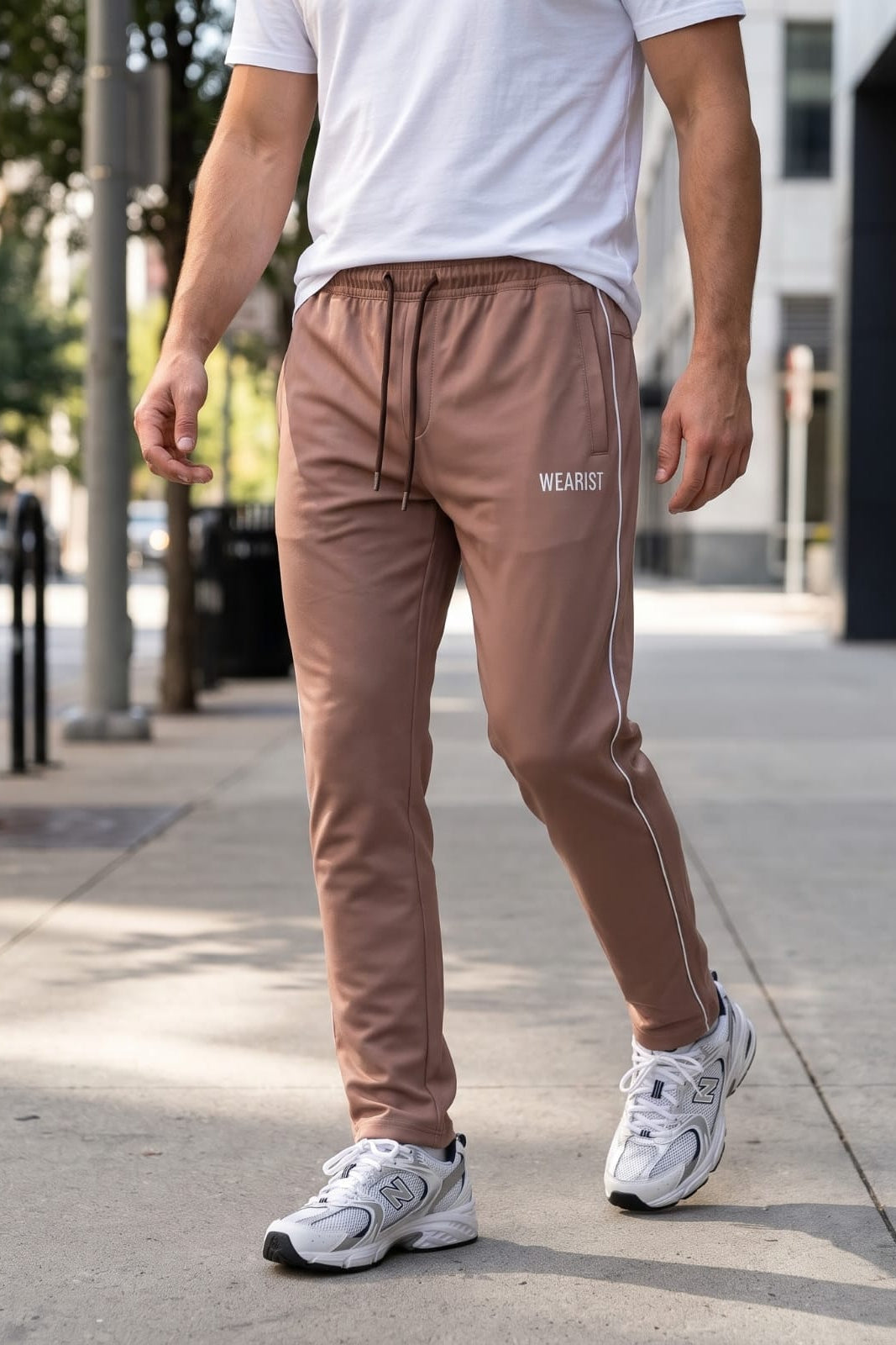 GR Apparel Piped Track Pants in mocha — detail