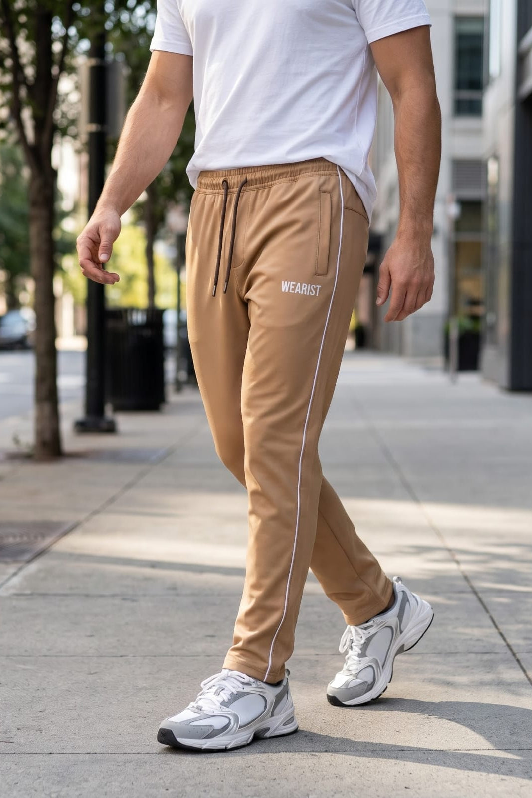 GR Apparel Piped Track Pants in camel — detail