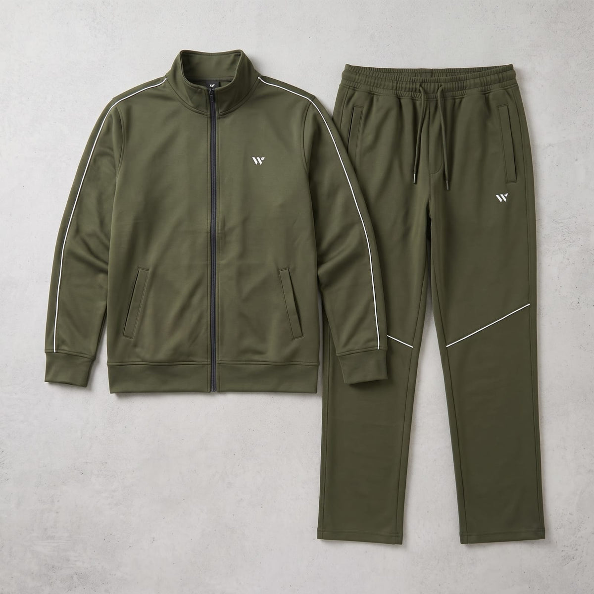 GR Apparel Piped Tracksuit Set in olive — front