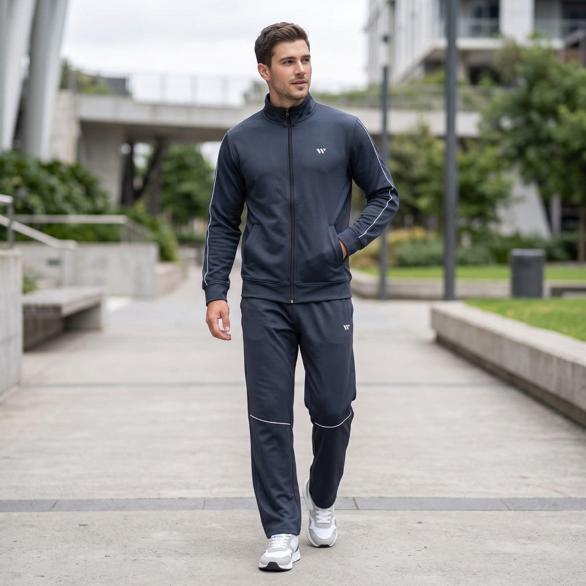 GR Apparel Piped Tracksuit Set in charcoal — detail
