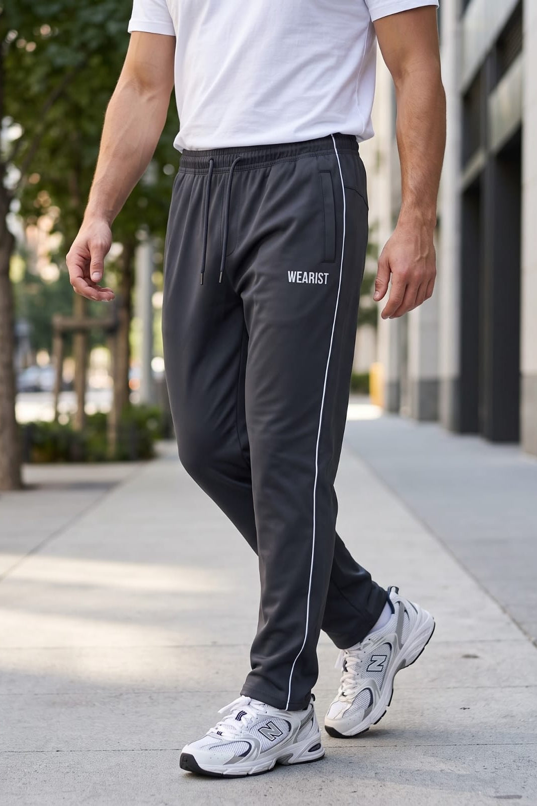 GR Apparel Piped Track Pants in charcoal — detail