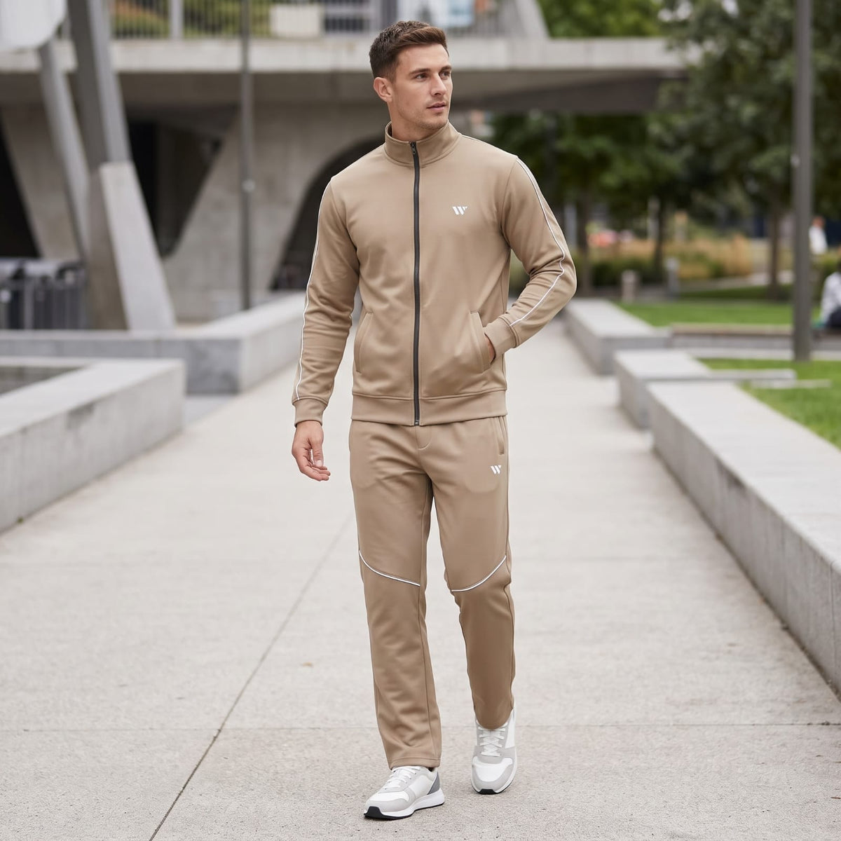 GR Apparel Piped Tracksuit Set in beige — detail