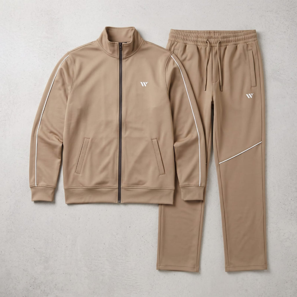 GR Apparel Piped Tracksuit Set in beige — front