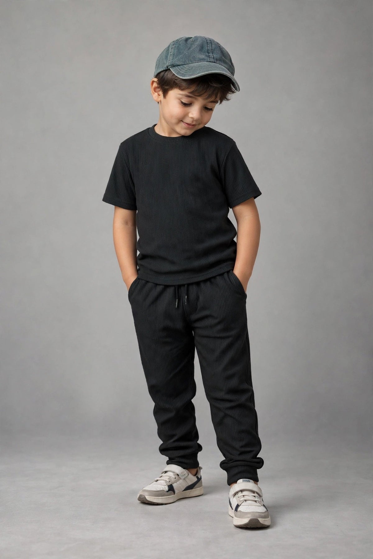 GR Apparel Kids' Tee & Jogger Set in black — front