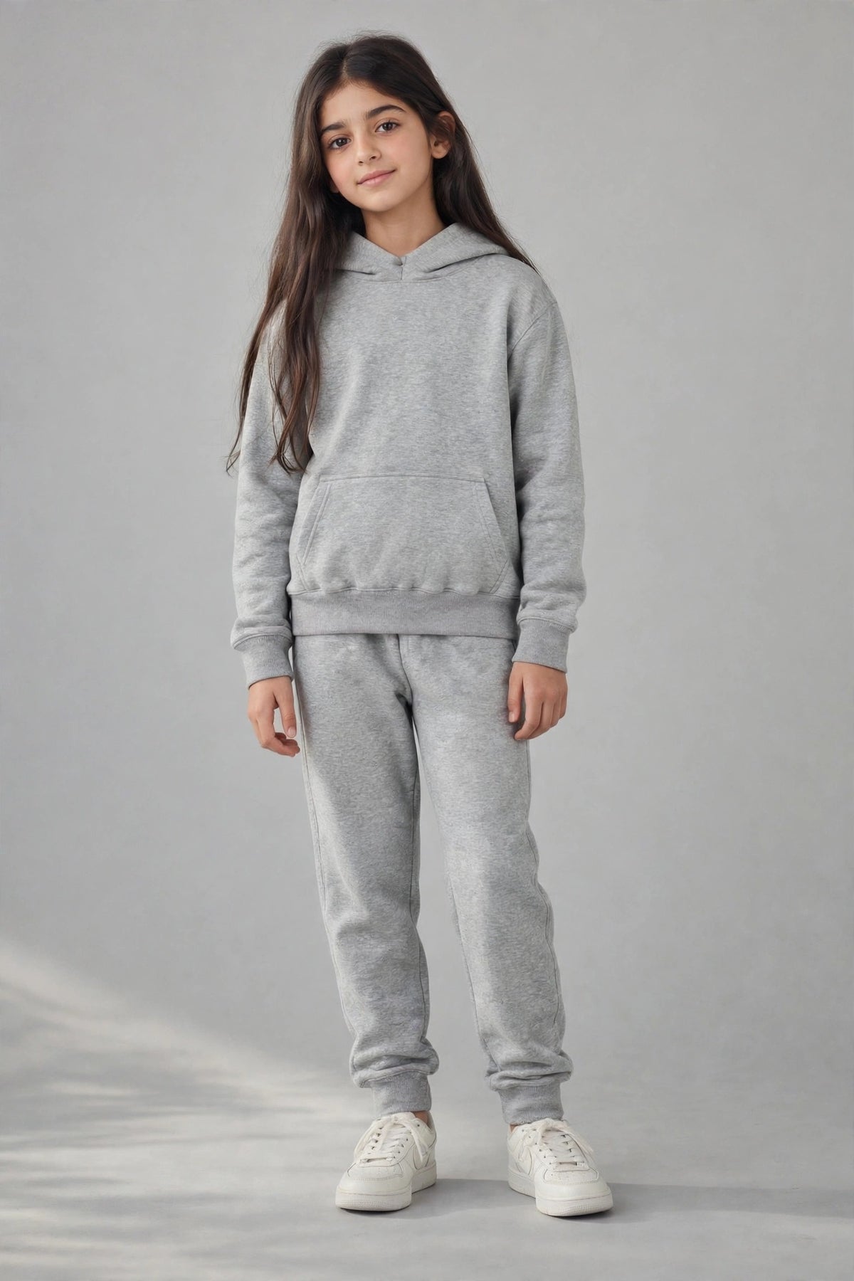 GR Apparel Kids' Hoodie & Jogger Set in heather grey — front
